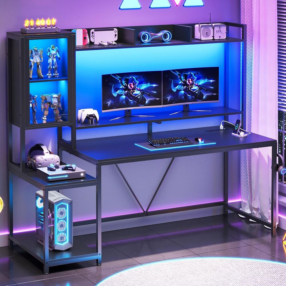 Storage - 60'' Gaming Desk with Storage, Hutch,