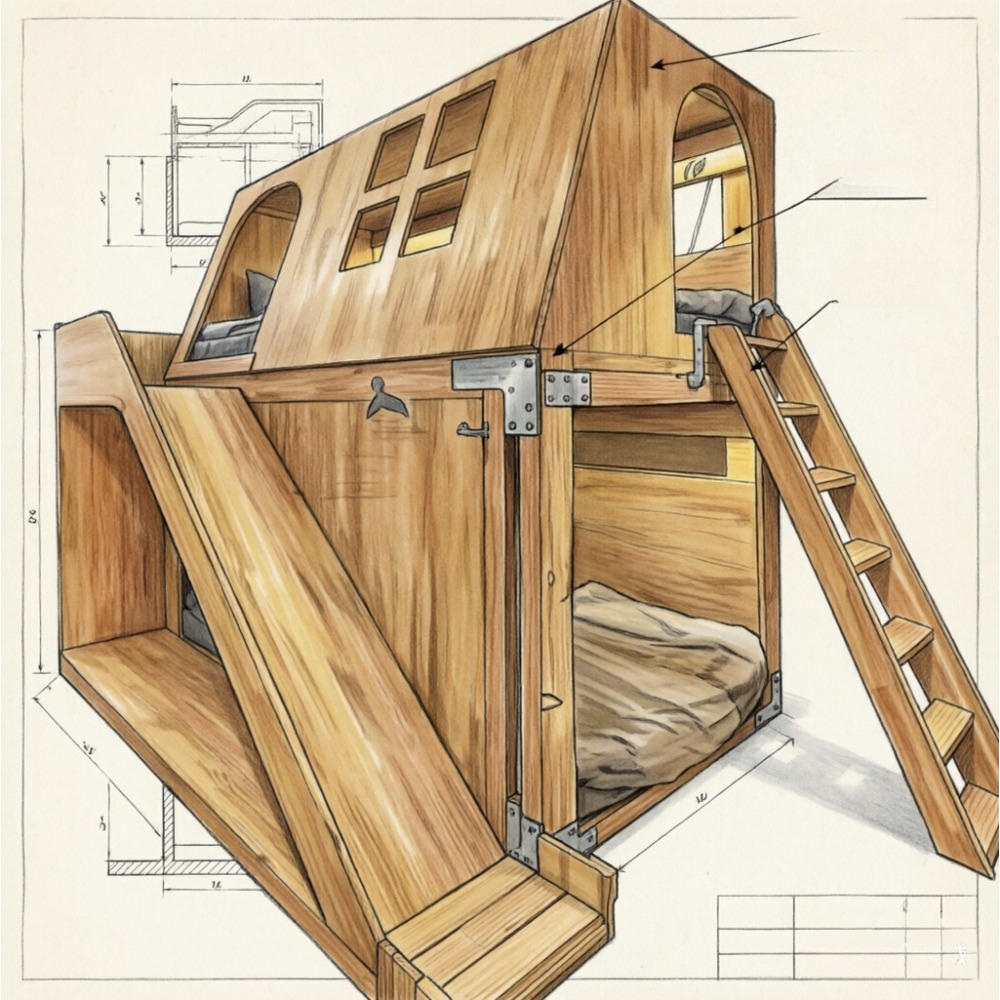 American Solid Wood Kids Tree  - Bunk Bed With Stairs And Slide recension och pris